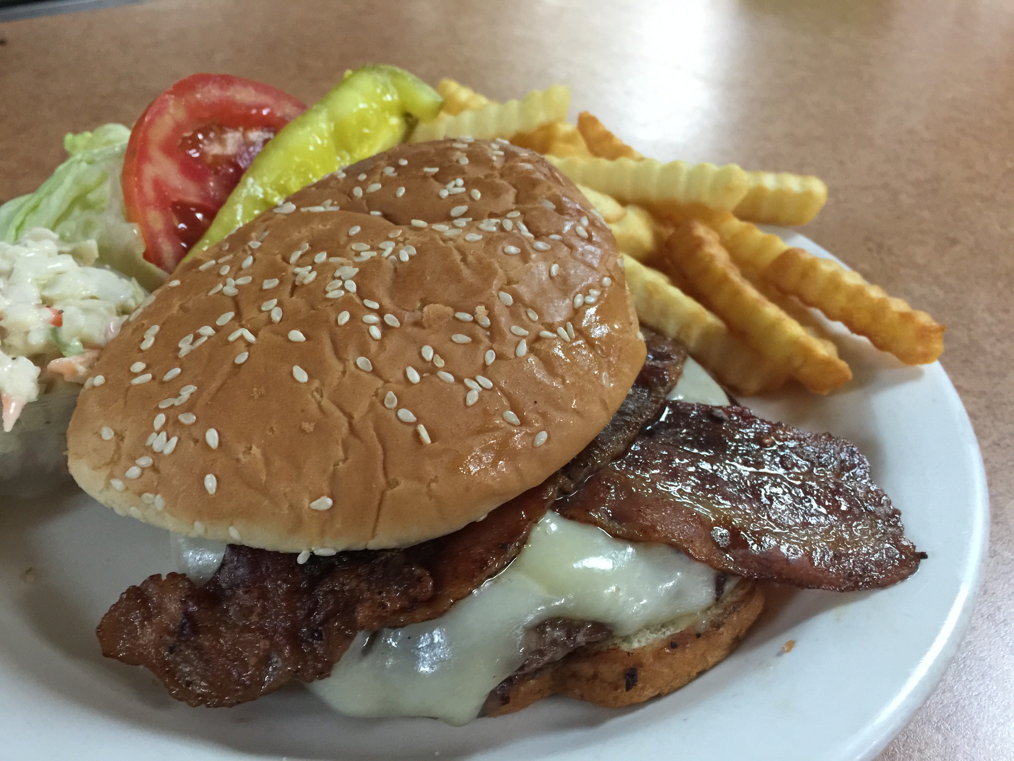 Deluxe Bacon Cheeseburger with Swiss and fries