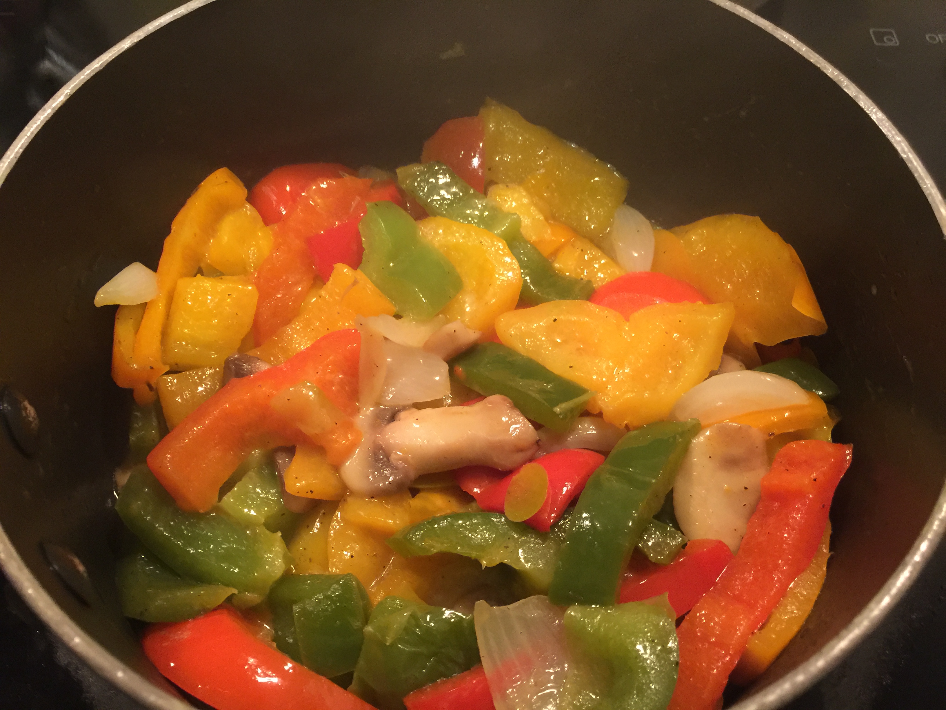 Vegetables sautéed until almost soft