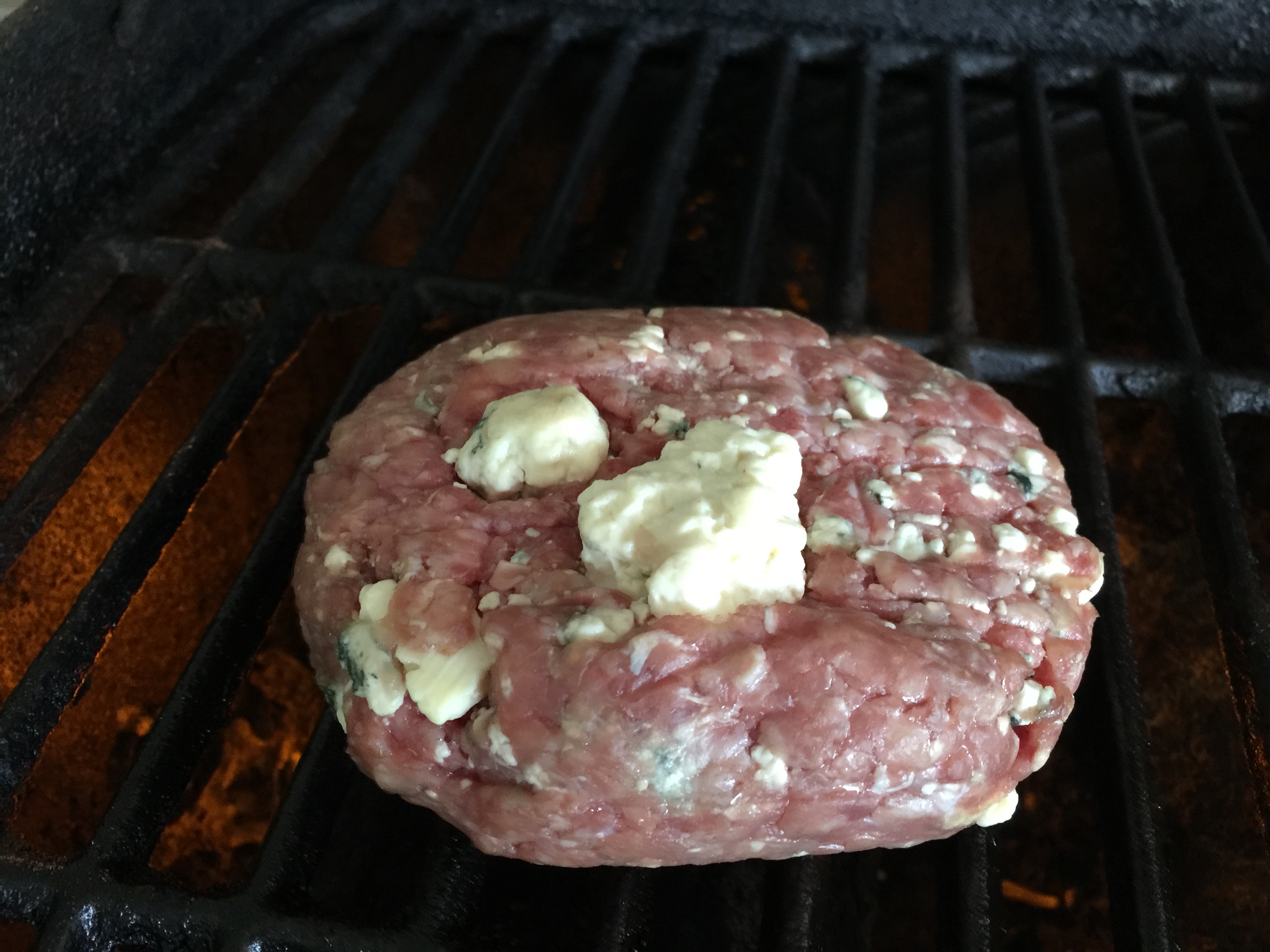 Lucky's Market Outstanding Blue Cheese Burgers on my grill! 