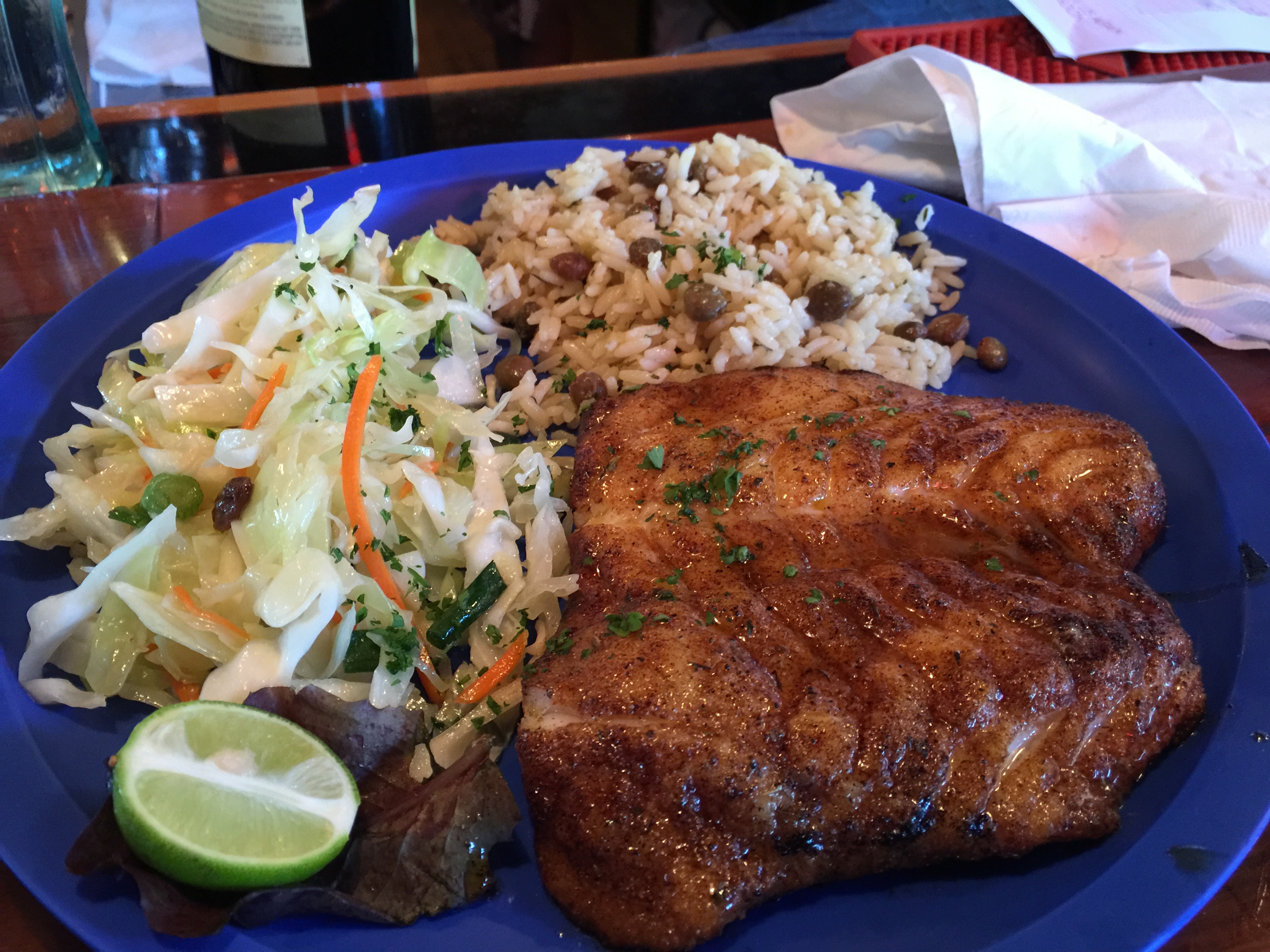 Blacken Hogfish with rice and slaw