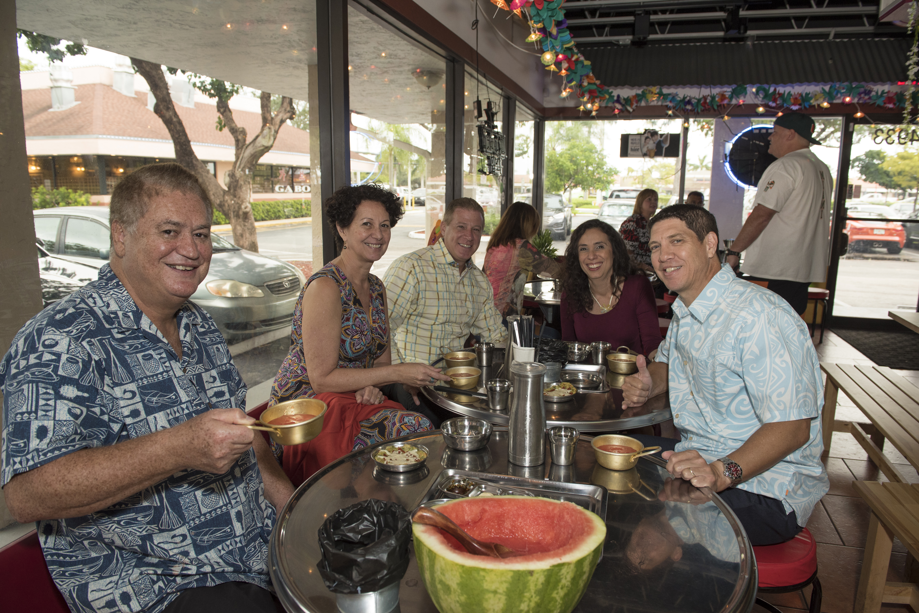 Welcome to Gabose Pocha! Owners of the Mai-Kai; left to right, Dave, his sister Kulani, her husband and catering director John, Manager Kern and his wife Elki. 