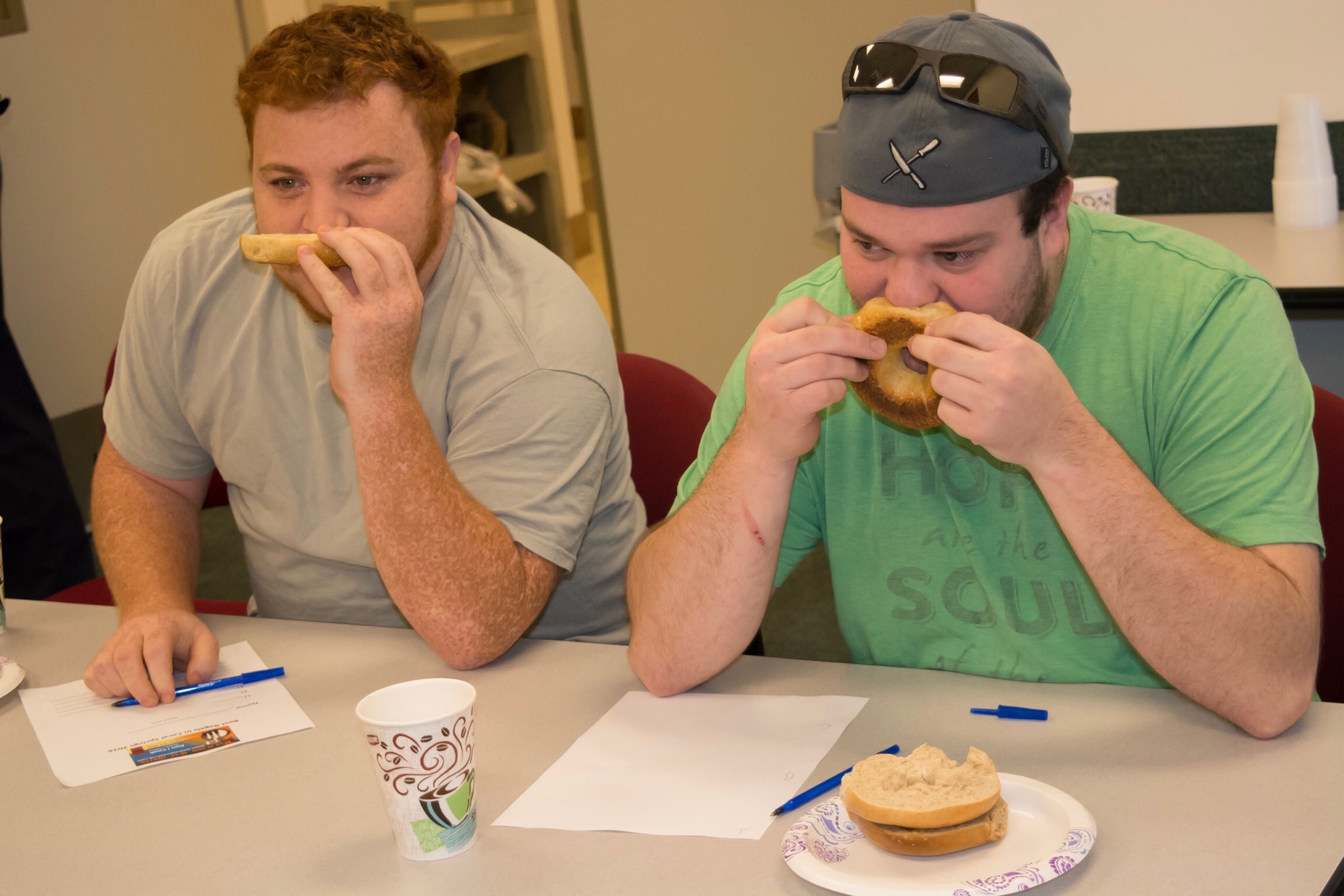 Sous Chef Mike and Prep Cook Harrison from Runyons judging the Bagels. Both are graduates of the culinary Institute of America .